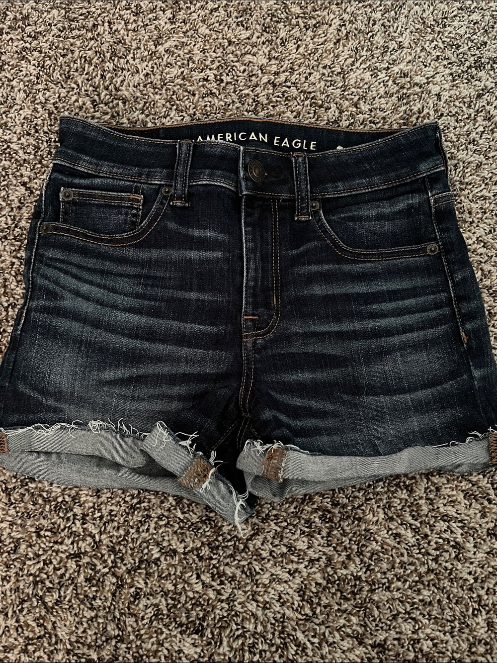 American Eagle Outfitters Dark Indigo Rolled Hem Denim Shorts